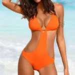 Orange Sexy Solid Color Brazilian Bikini